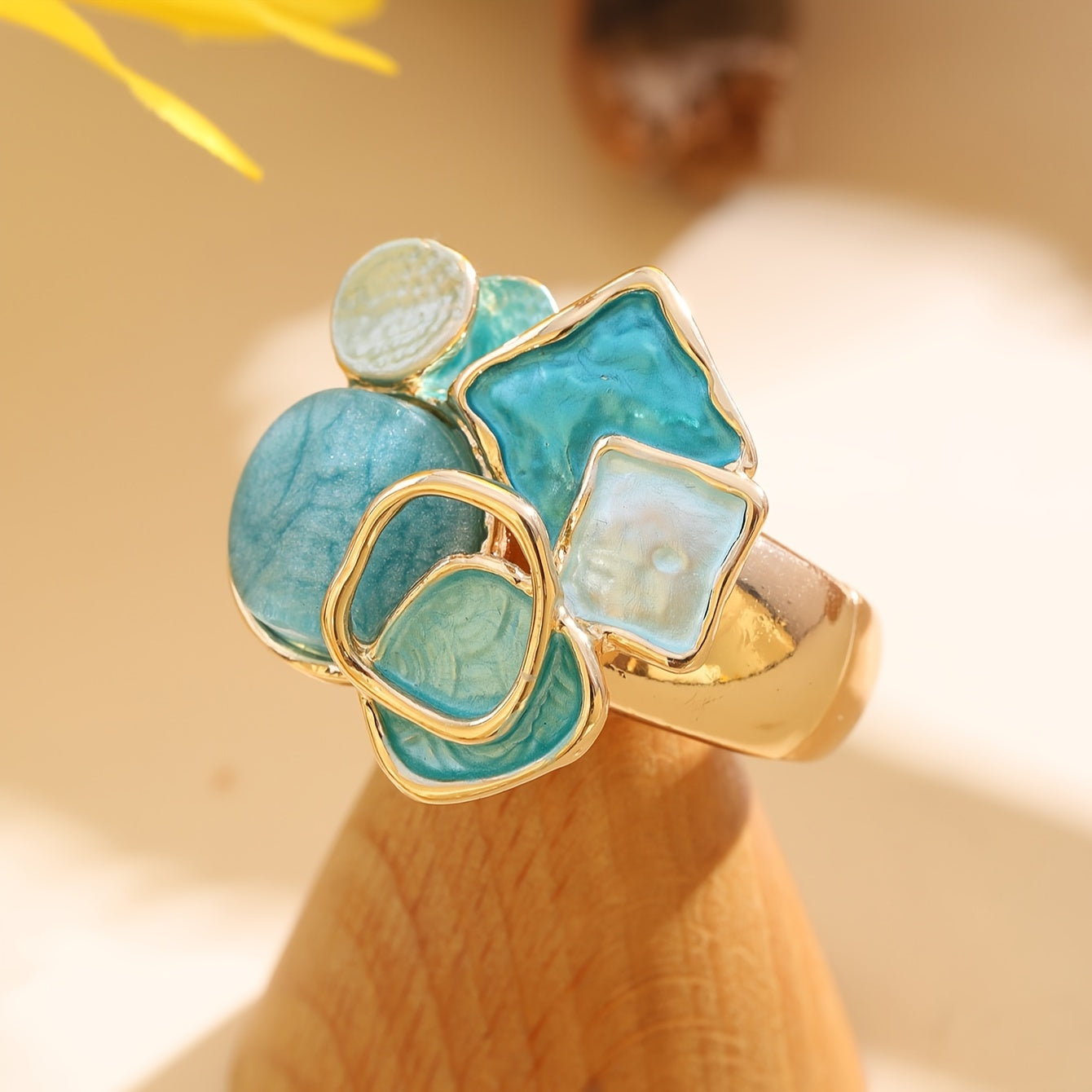 Bohemian Geometric Ring - Elastic Enamel & Gold Finish | UK