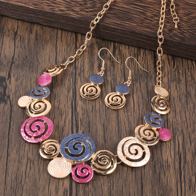 Boho Spiral Necklace & Earrings Set Retro Swirl 3‑Piece Jewellery