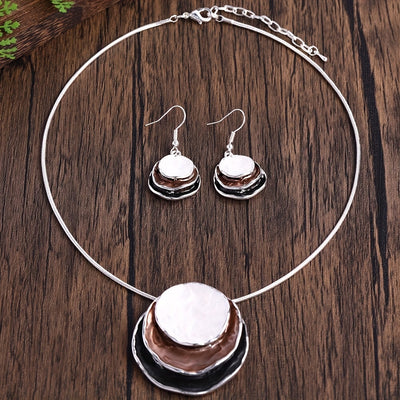 3‑Layer Round Enamel Jewellery Set Necklace & Earrings UK Delivery