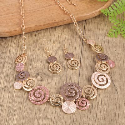 Boho Spiral Necklace & Earrings Set Retro Swirl 3‑Piece Jewellery