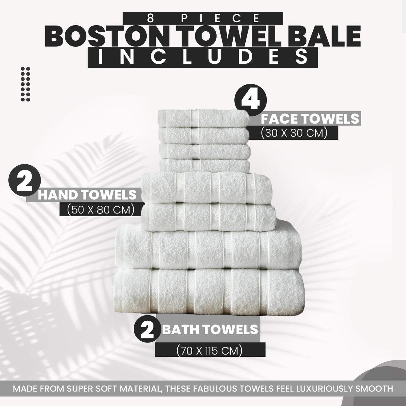 8‑Piece Egyptian Cotton Towel Set | Boston Design | Quick Dry