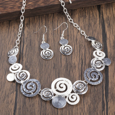 Boho Spiral Necklace & Earrings Set Retro Swirl 3‑Piece Jewellery