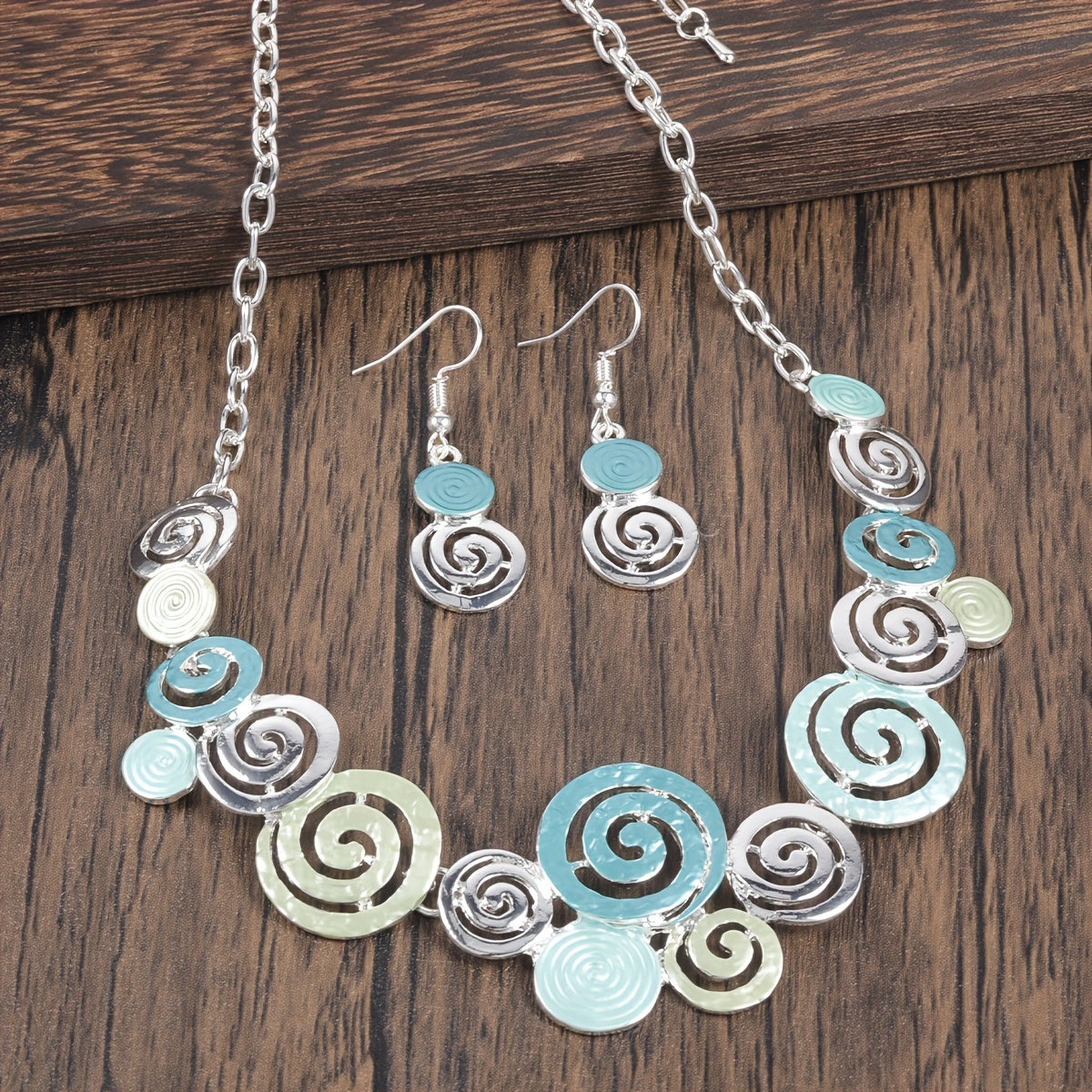 Boho Spiral Necklace & Earrings Set Retro Swirl 3‑Piece Jewellery