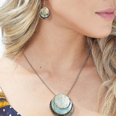 3‑Layer Round Enamel Jewellery Set Necklace & Earrings UK Delivery