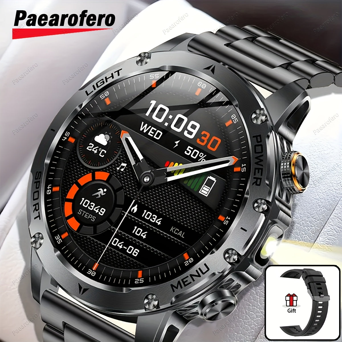 Paearofero Outdoor Smartwatch with 1000mAh Battery & LED Flashlight