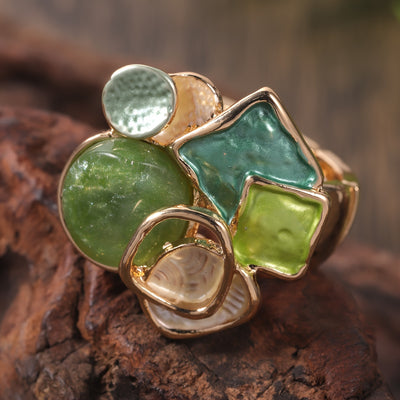 Bohemian Geometric Ring - Elastic Enamel & Gold Finish | UK