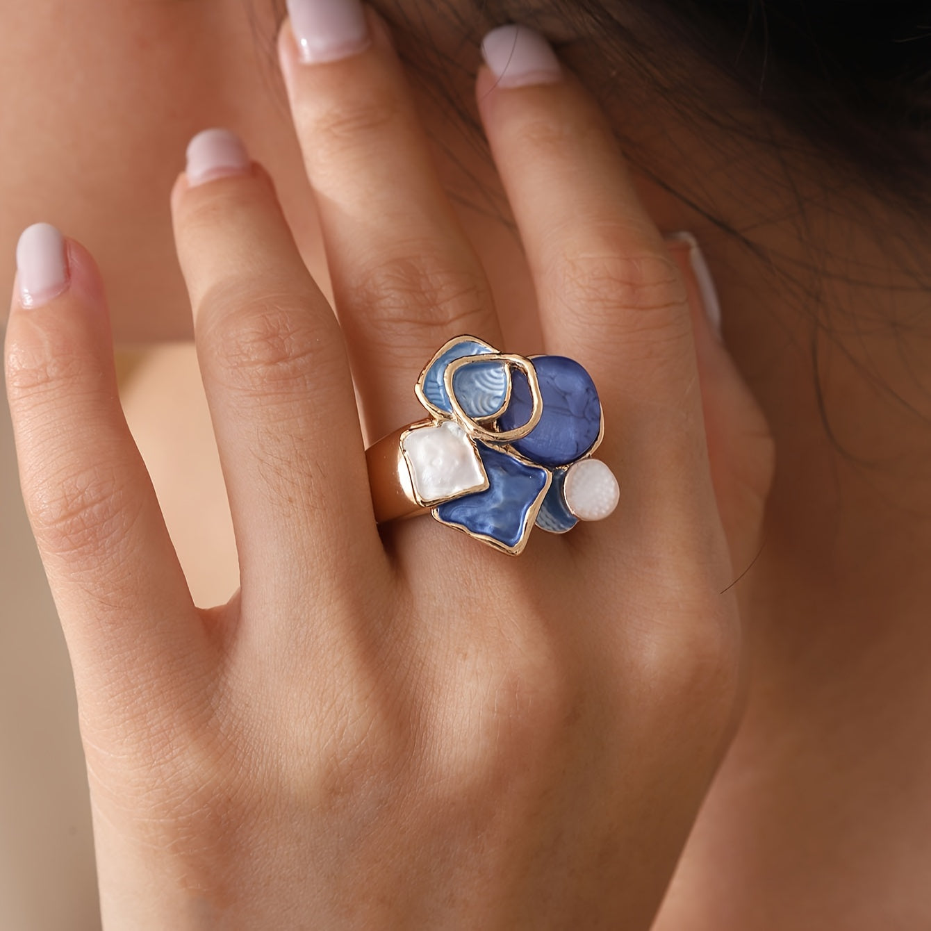 Bohemian Geometric Ring - Elastic Enamel & Gold Finish | UK