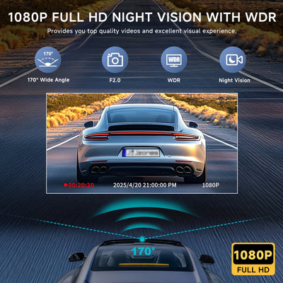 Dual Lens Car Dashcam 1080P+720P with Night Vision & Parking Mode