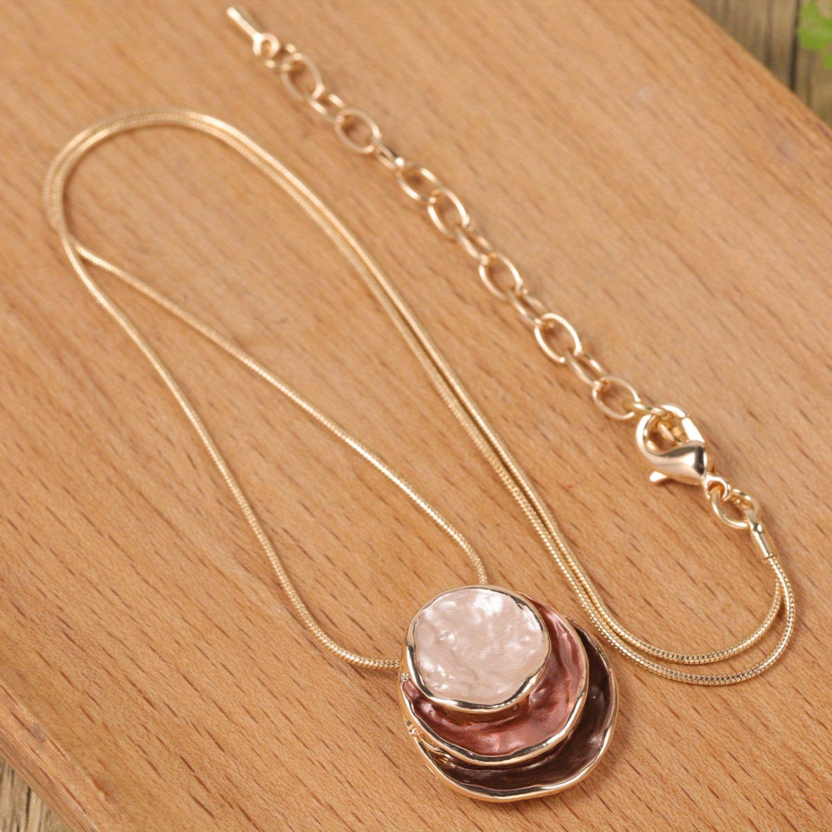 Elegant Blue Enamel Pendant Necklace 18K Gold Plated Zinc Alloy Rope Chain