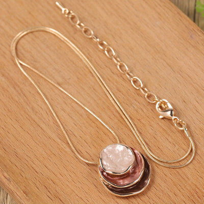 Elegant Blue Enamel Pendant Necklace 18K Gold Plated Zinc Alloy Rope Chain