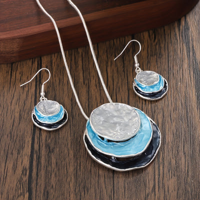 3‑Layer Round Enamel Jewellery Set Necklace & Earrings UK Delivery