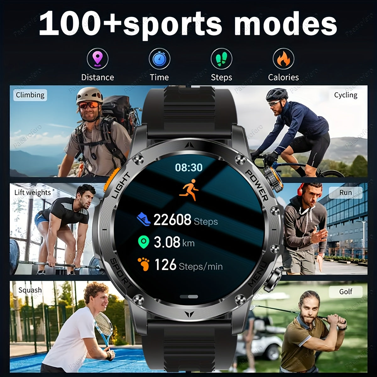Paearofero Outdoor Smartwatch with 1000mAh Battery & LED Flashlight