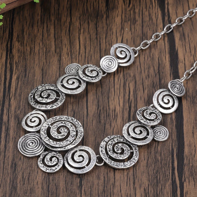Boho Spiral Necklace & Earrings Set Retro Swirl 3‑Piece Jewellery